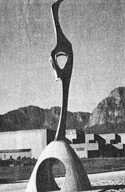 Michael FLEISCHER "The rising crane" bronze 1/1 at entrance of Huguenot Tunnel, Klein Drakenstein (ill. in Transvaler, Johannesburg 3rd January, 1989)