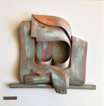 George JAHOLKOWSKI "Waiting on a balcony", 1959, welded sheet copper sculpture 51x51 cm acq. from Madame Haenggi Gallery, Johannesburg