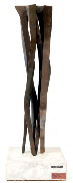 Berrell JENSEN "Group" (Angular Vertical Villi), 1972 - bronze on white marble, 46.3 cm H excl. base - ex Collection Joy Barnes