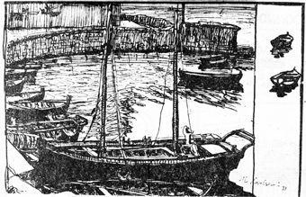 Maggie Laubser "Lago di Garda", 1921 - sketch ill. in Rand Daily Mail Johannesburg 23rd May, 1970