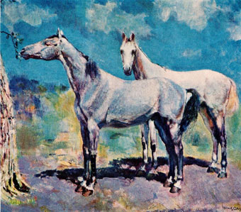 Frans D. Oerder “Two white horses" - oil - 65x86 cm