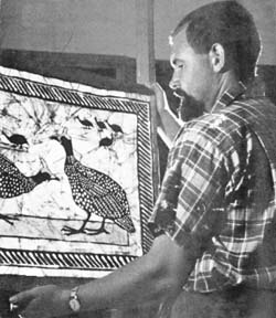 Louis STEYN in 1967 with one of his batiks