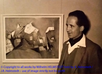 Achim Helmstedt, the eldest son of Wilhelm Helmstedt, with one of Wilhelm's works/  Copyright to all works by Wilhelm HELMSTEDT held by A. Helmstedt / J.R. Helmstedt  use of image strictly not for profit