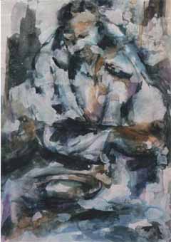 DUMILE "Figure study with bowl", 1964 - watercolour and charcoal - 54x36.5 cm (Priv. Coll, Cape Town)