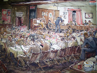 Eric BYRD "Canteen", 1943 - pen + w/col - 38x50.5 cm (Coll. Ditsong National Museum of Military History, Johannesburg)