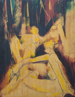 JJ den Houting “Nudes in a forest”, 1974 – incised painted wood panel – 106x81 cm – Lot 511
