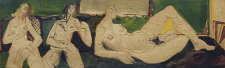 JJ den Houting “Three nudes”, 1974 – incised painted wood panel – 198x60 cm – Lot 587