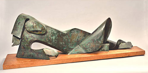 George JAHOLKOWSKI "Reclining Nude" - welded copper sheet with copper oxide - 30.5x94.5x23 cm incl. base (img Bonhams)