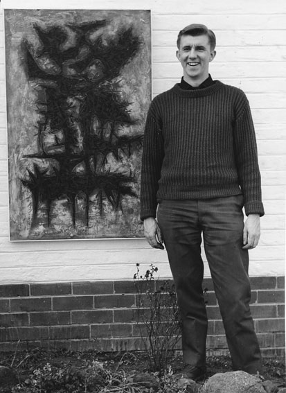 Fred Schimmel with one of his paintings shown at Gallery 101 in March 1965